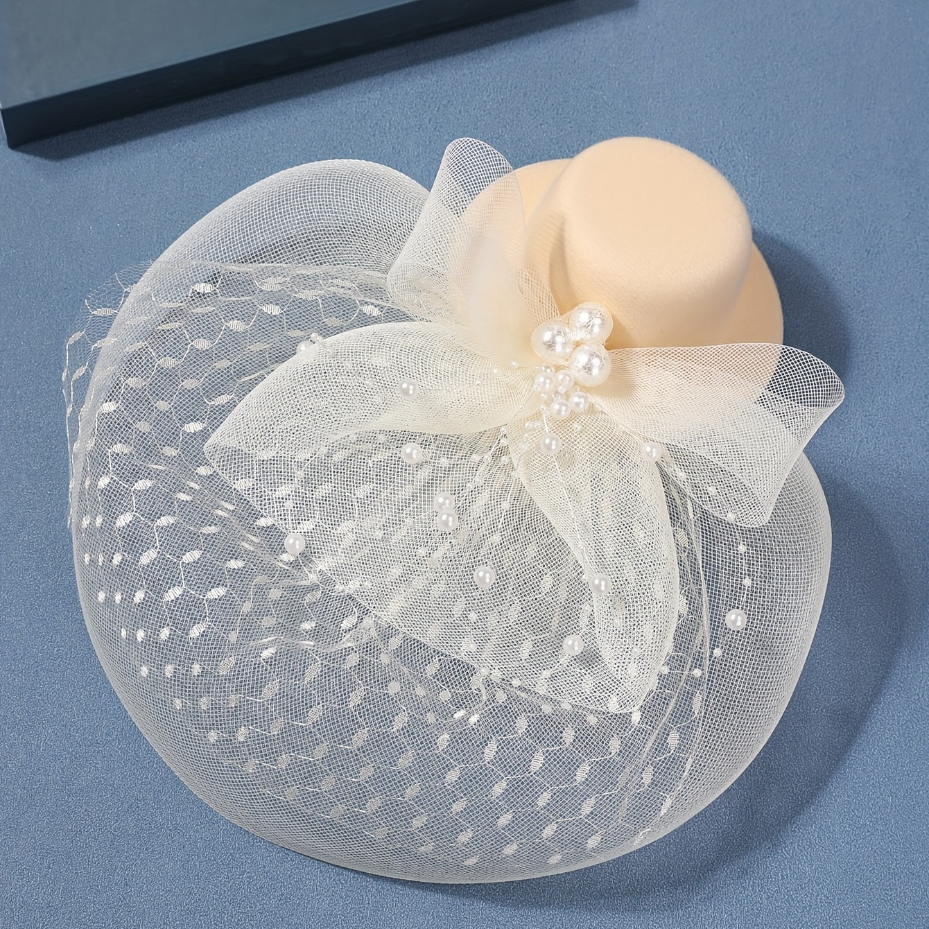 Beige Lace Fascinators Hat with Faux Pearl Decor