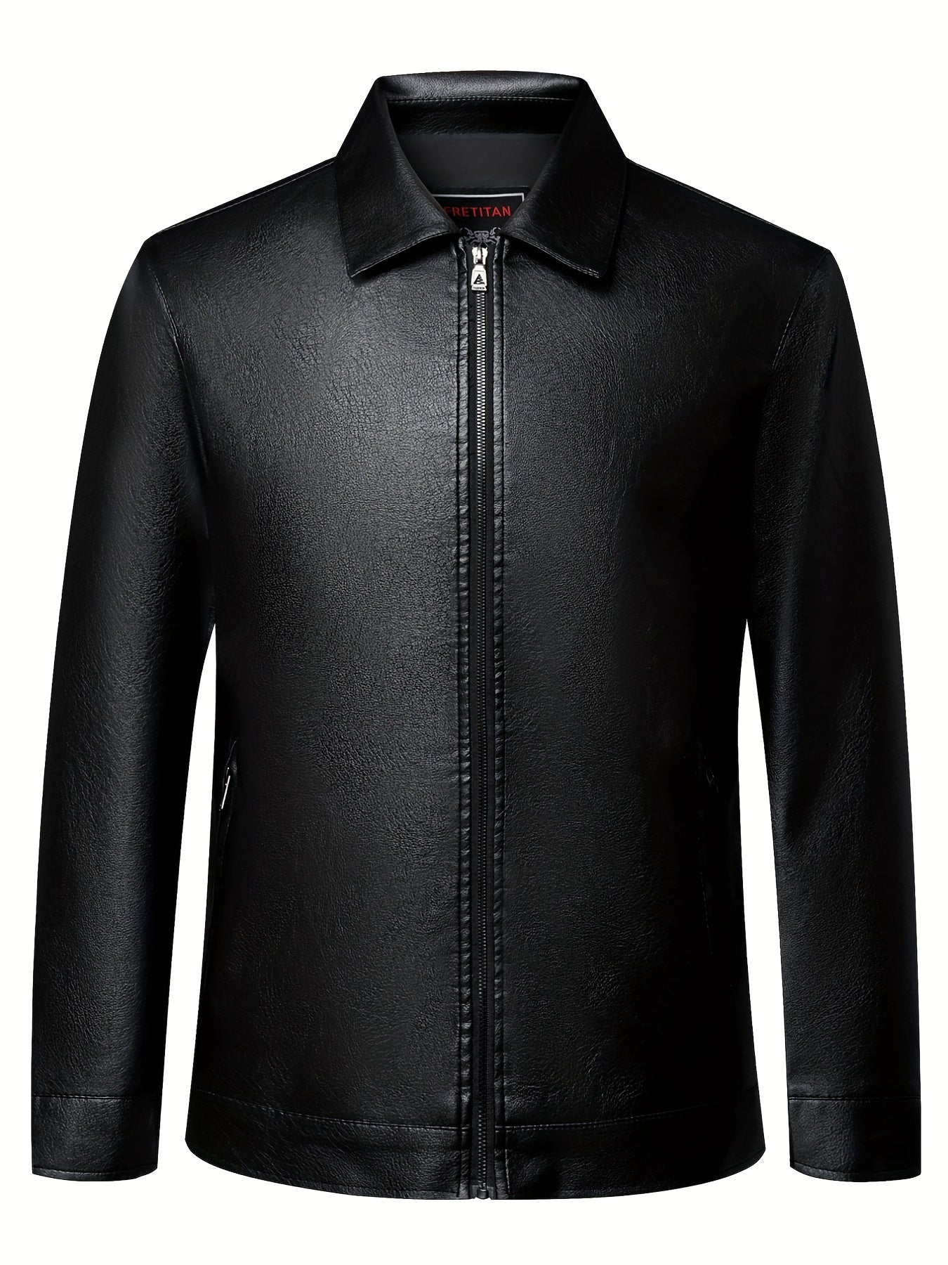Men's Classic PU Zip Up Faux Leather Jacket for Spring Fall