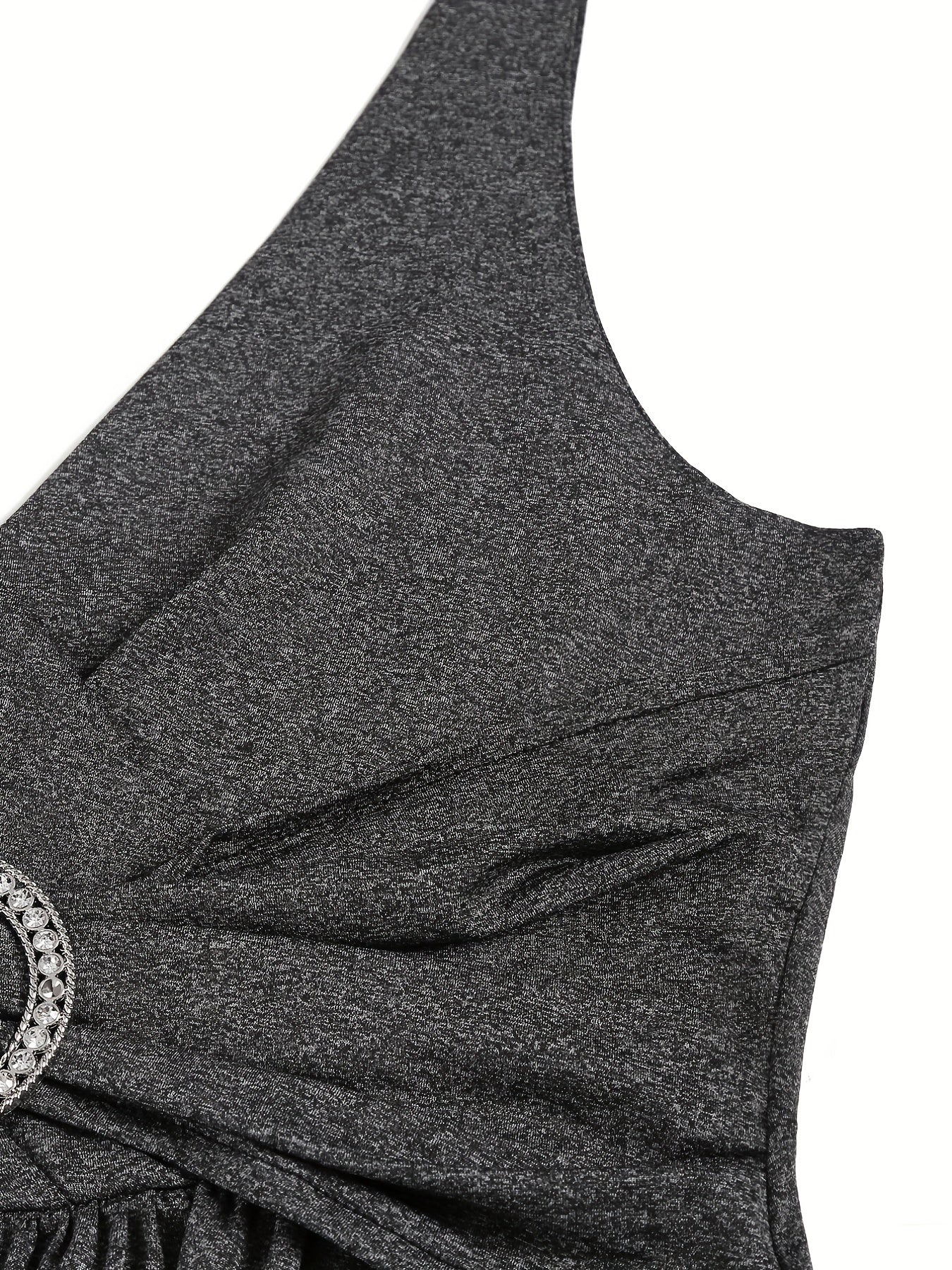  Casual Tank Dress Women's Plus Solid Surplice Neck Metal Decor Dress