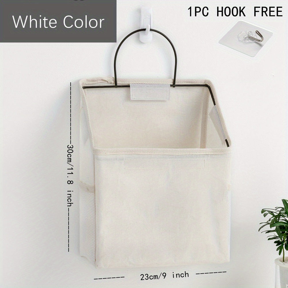 Wall Mounted Cotton Linen Storage Bag with Hooks