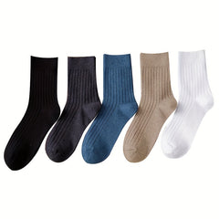 5 Pairs Women's Solid Socks Breathable & Comfy Stockings