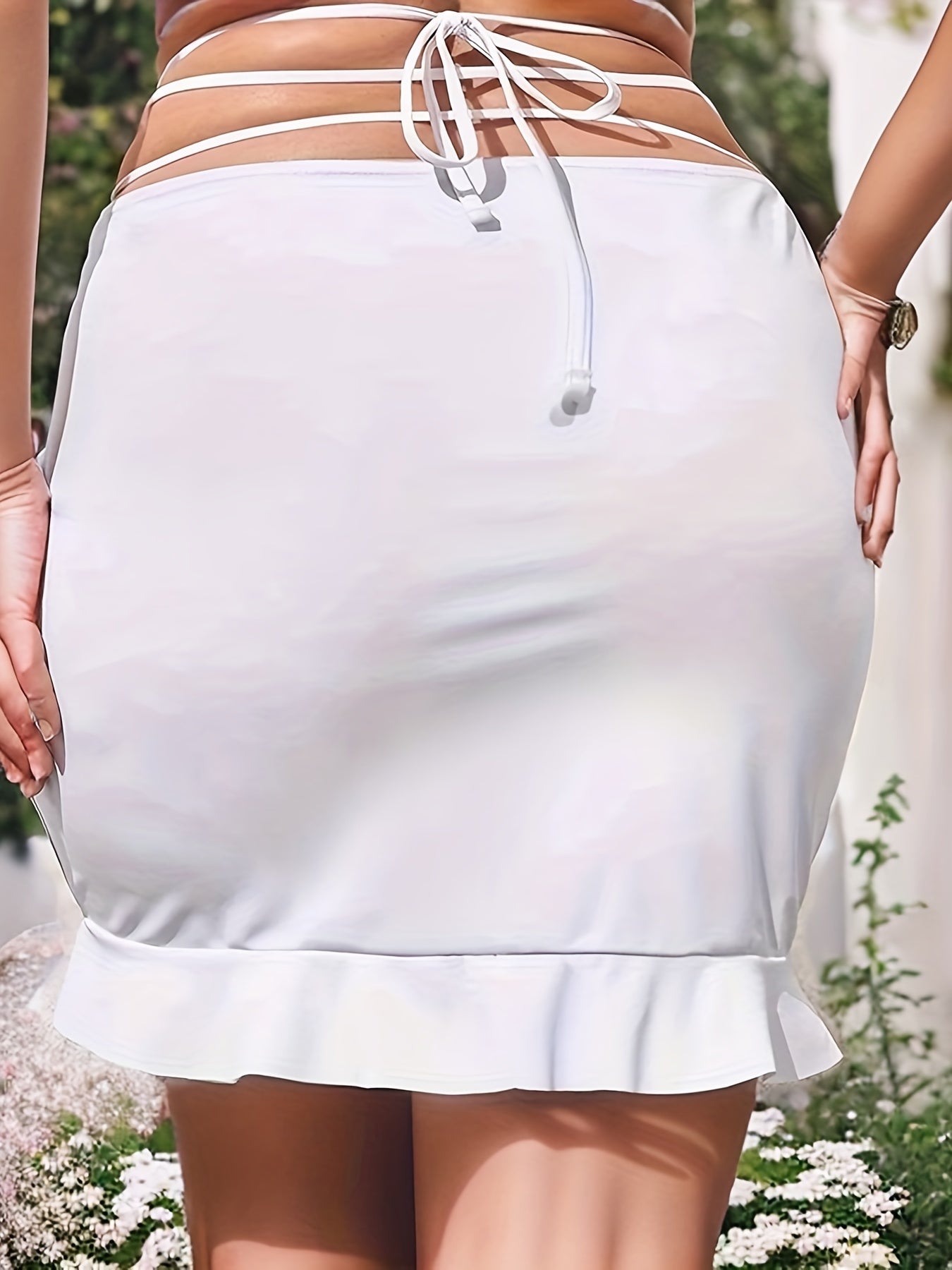  Ruched Bikini Bottoms Medium Stretch Swimsuit Skirt