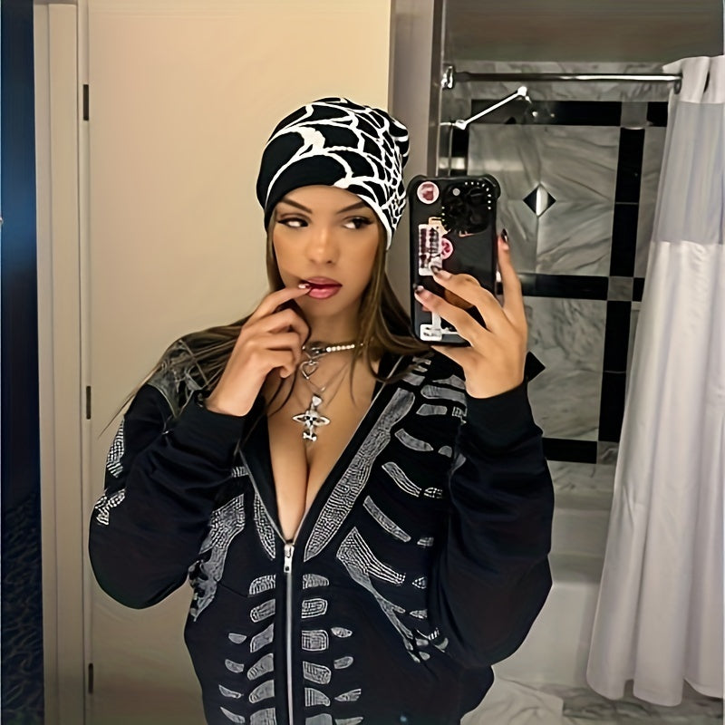 Gothic Spider Web Jacquard Beanie Y2K Unisex Skull Cap