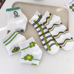 5 Pairs Cartoon Striped Low Cut Socks for Women
