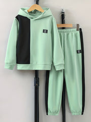 Boy's Clash Hoodie & Sweatpants Set Long Sleeve Top for Spring Fall
