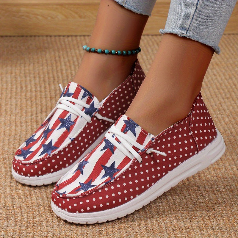 Women's Star & Striped Canvas Loafers Polka Dot Slip-On Shoes
