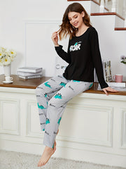 Letter Print Pajama Set Long Sleeve Top & Pants