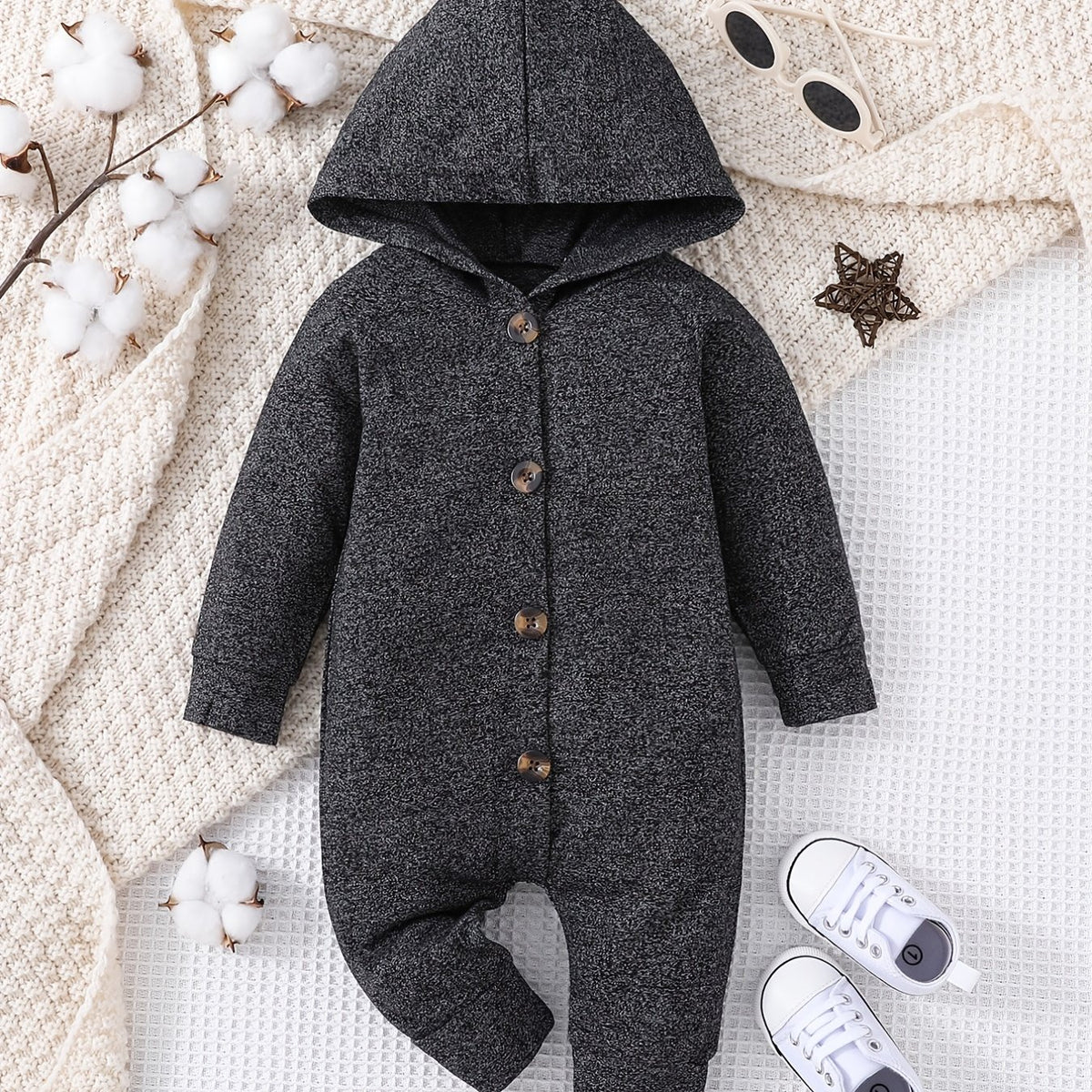 Newborn Baby Boy Long Sleeve Romper Jumpsuit Hooded Onesie