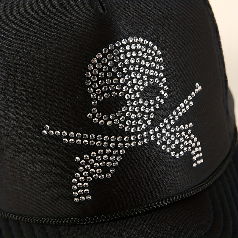 Rhinestone Skull Baseball Cap Hip Hop Trucker Hat