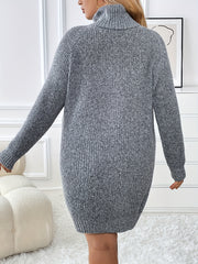  Solid Long Sleeve Turtle Neck Sweater Dress