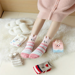 5 Pairs Animal Pattern Plush Socks Soft Mid Tube Women's Stockings