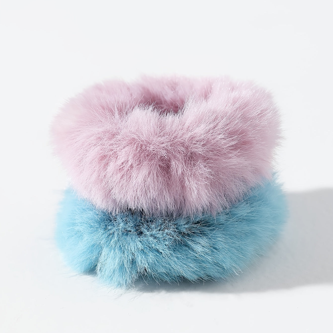 2pcs Pom Pom Hair Tie Fuzzy Scrunchies Faux Rabbit Fur Elastic Hair Bobbles