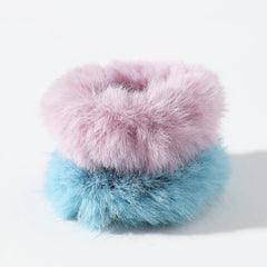 2pcs Pom Pom Hair Tie Fuzzy Scrunchies Faux Rabbit Fur Elastic Hair Bobbles