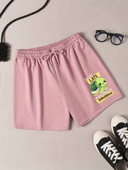  Turtle & Slogan Print Pajama Shorts