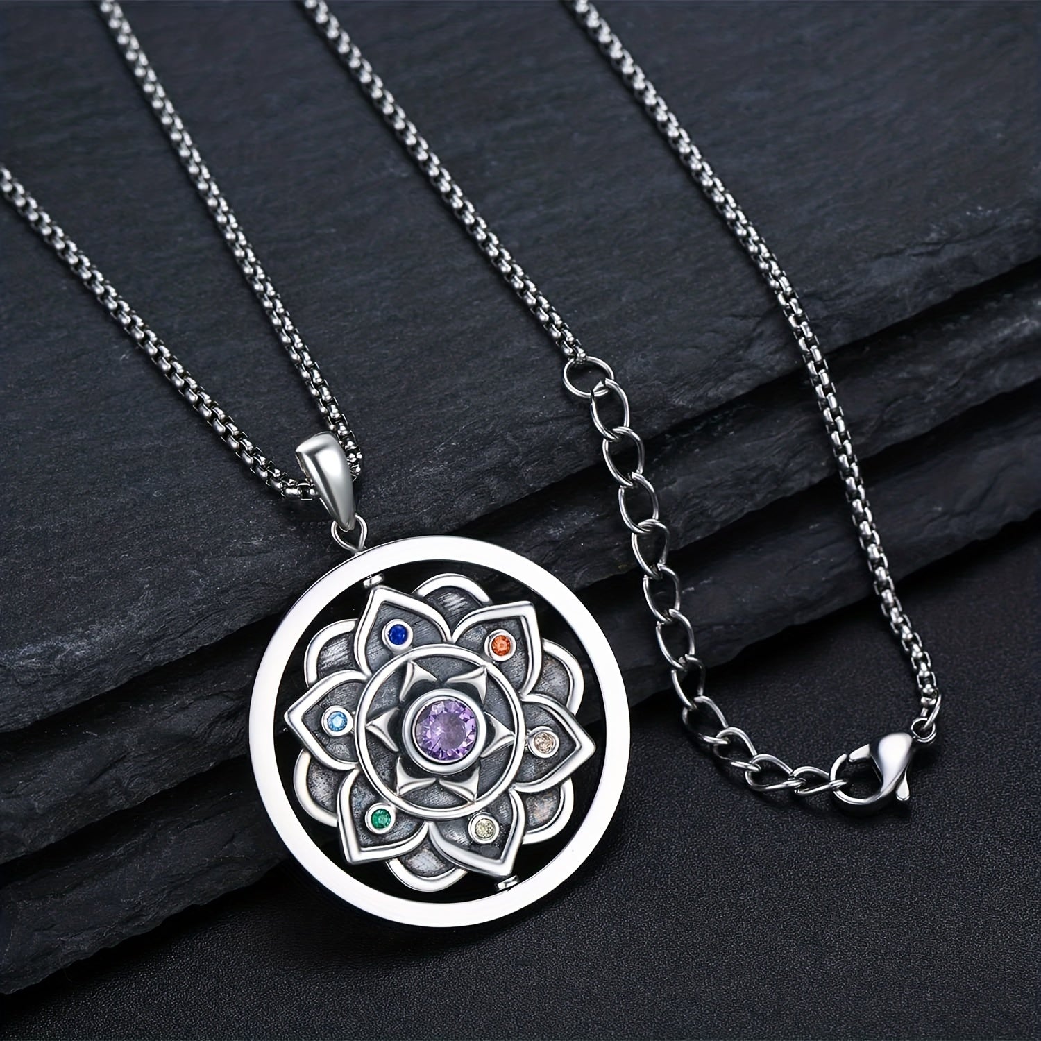7 Chakra Necklace Ring Pendant Yoga Healing Stone Necklace