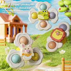 3pcs Kids Bathtub Suction Cup Rotating Toys - Colorful Cartoon Design
