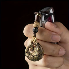Lucky Fish Brass Car Pendant Key Chain Vintage Chinese Style Hand woven Rope