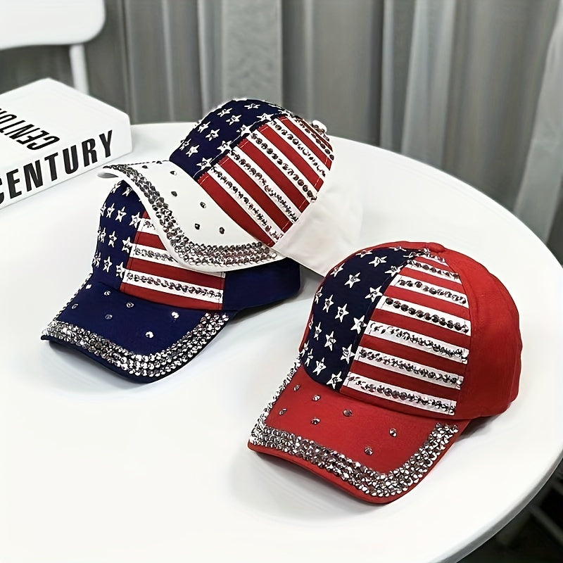 Flag Rhinestone Baseball Cap Patriotic Dad Hat