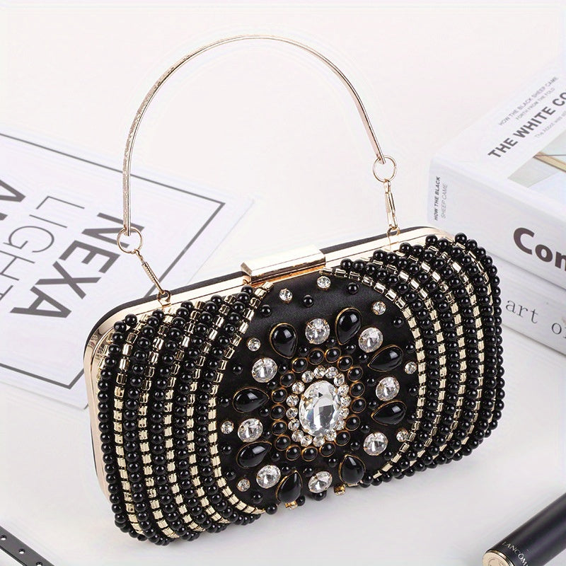 Rhinestone Evening Bag Faux Pearl Clutch Purse for Party