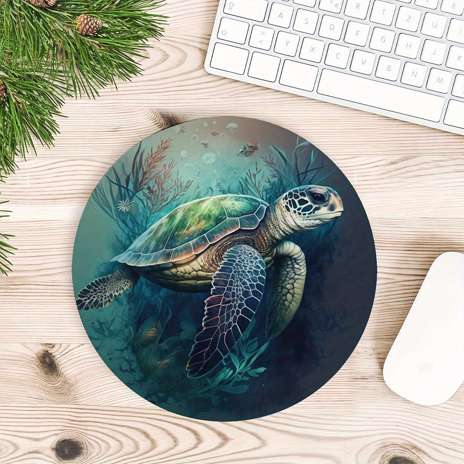 Sea Turtle And Coral Round Mouse Pad Non Slip Rubber Base 7.87 x 7.87 x 0.1inch