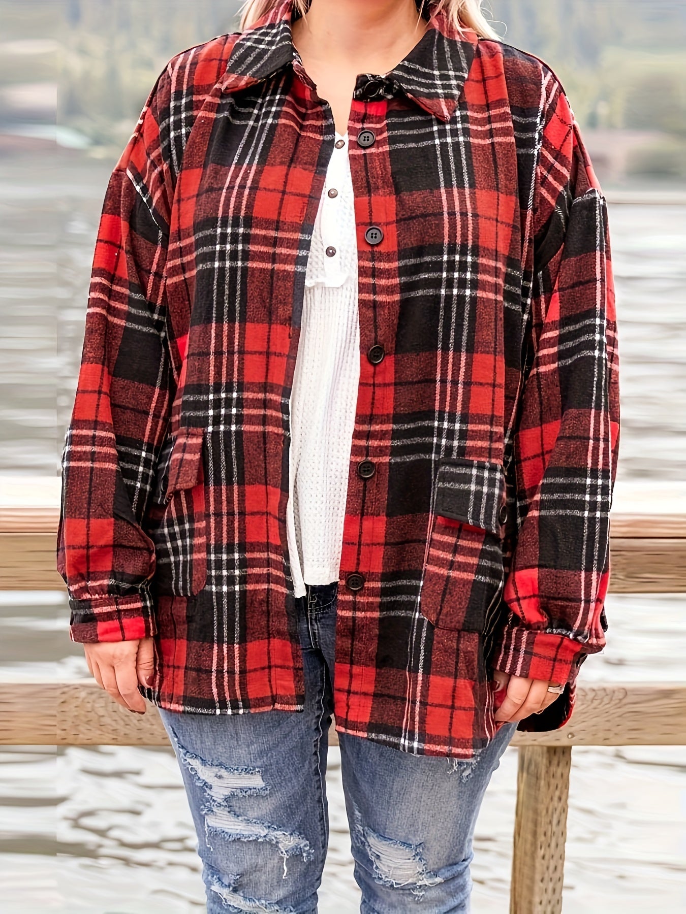  Plaid Print Long Sleeve Button Up Shirt Top