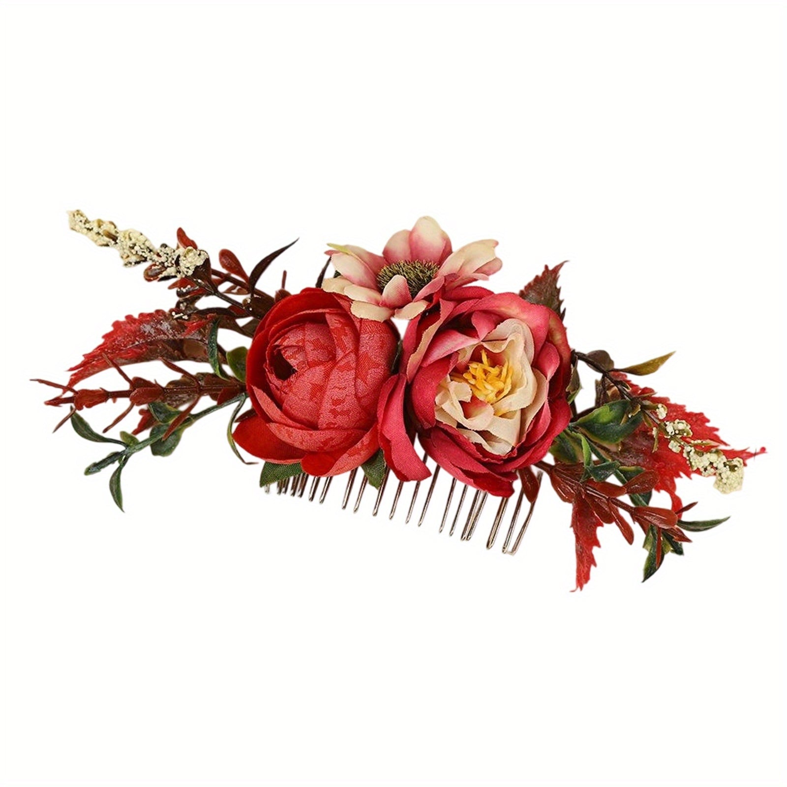 Pink Rose Hair Comb Clip with Greenery for Wedding Prom