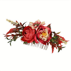Pink Rose Hair Comb Clip with Greenery for Wedding Prom