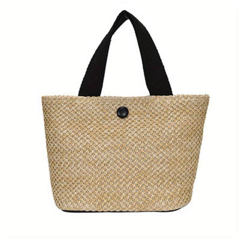 Vintage Braided Straw Tote Bag for Women Boho Style Beach Travel Vacation