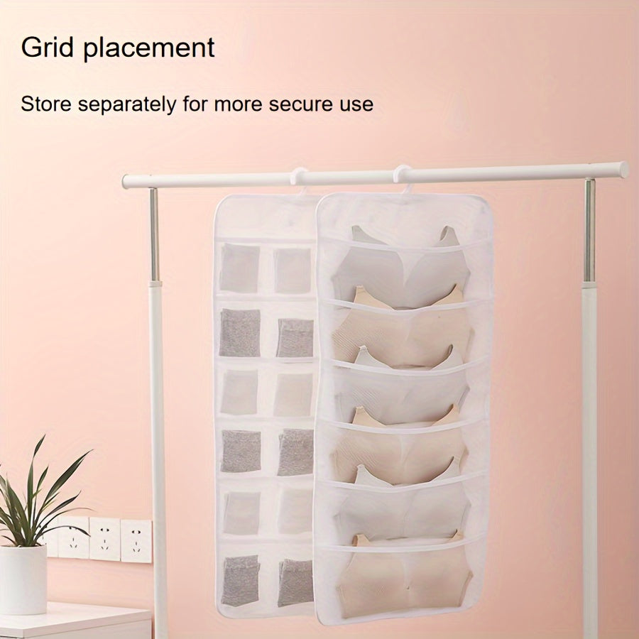 3pcs Hanging Underwear Bags With Grids Large Capacity Shelf Storage Bags