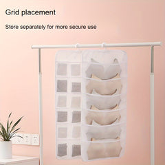 3pcs Hanging Underwear Bags With Grids Large Capacity Shelf Storage Bags