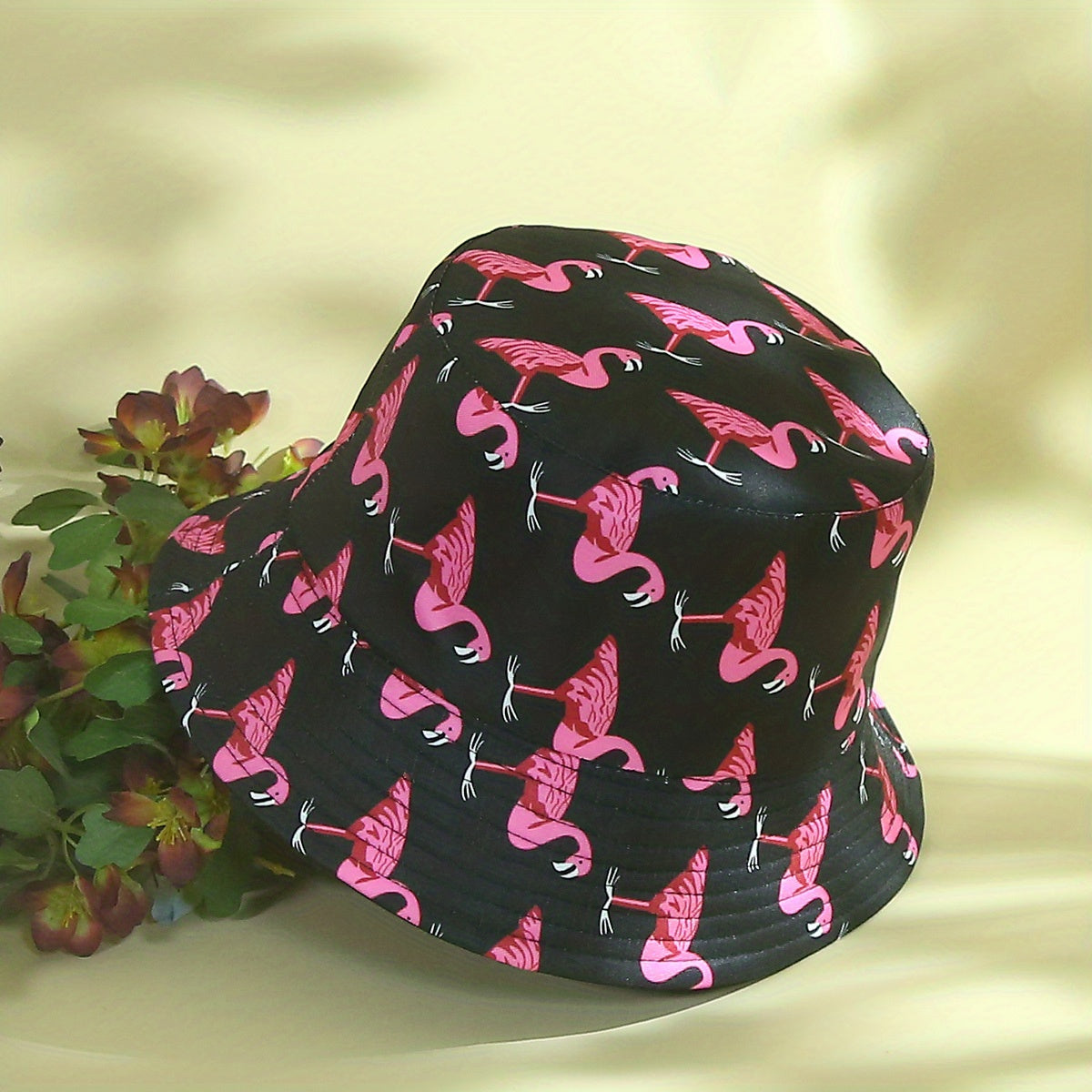 Flamingo Print Reversible Bucket Hat Candy Sunscreen Fisherman Cap