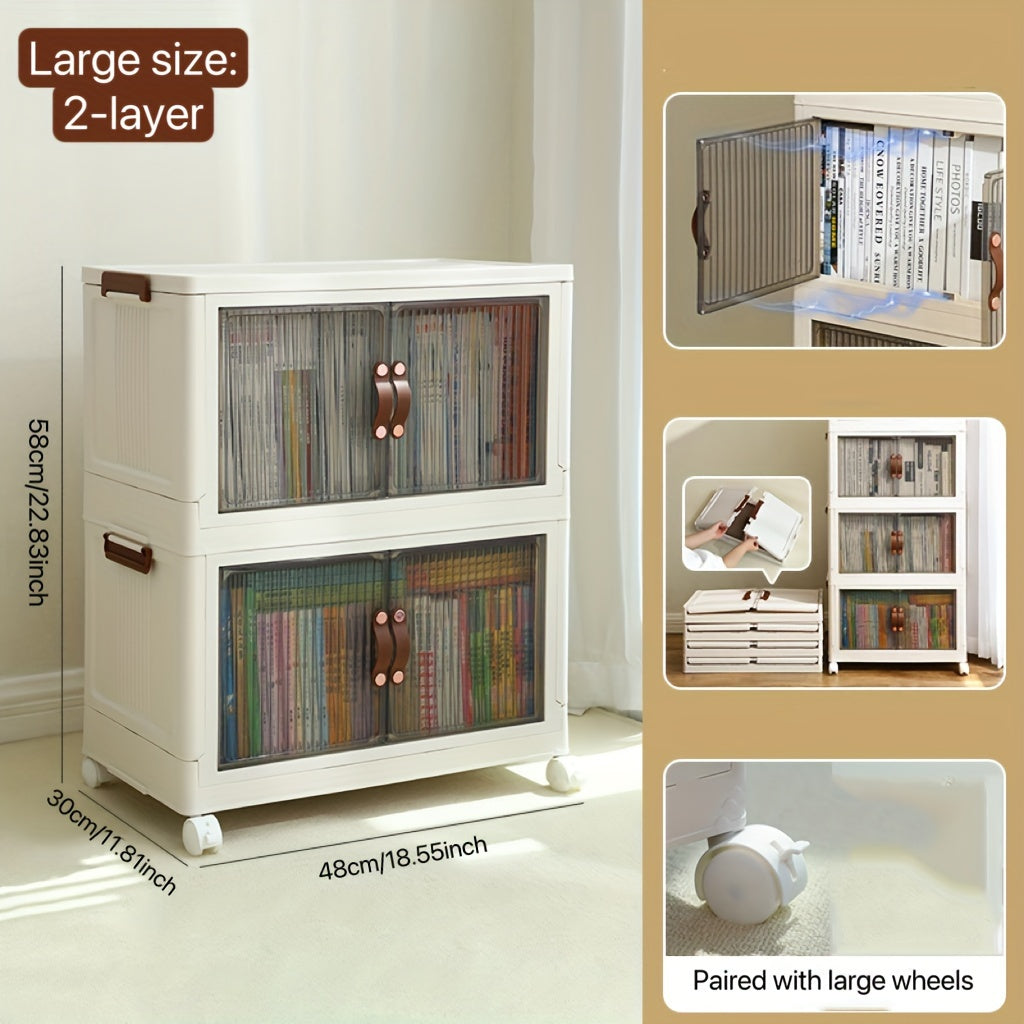 Plastic Foldable Storage Box With Doors Stackable Clothes Storage Shelf