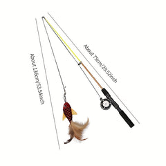 Interactive Cat Feather Teaser Wand with Replacement Heads