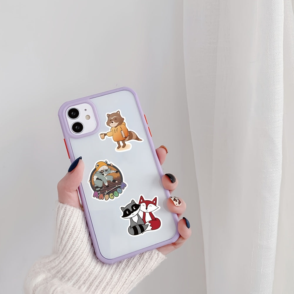 50 Cartoon Raccoon Stickers - Reusable Animal Decals