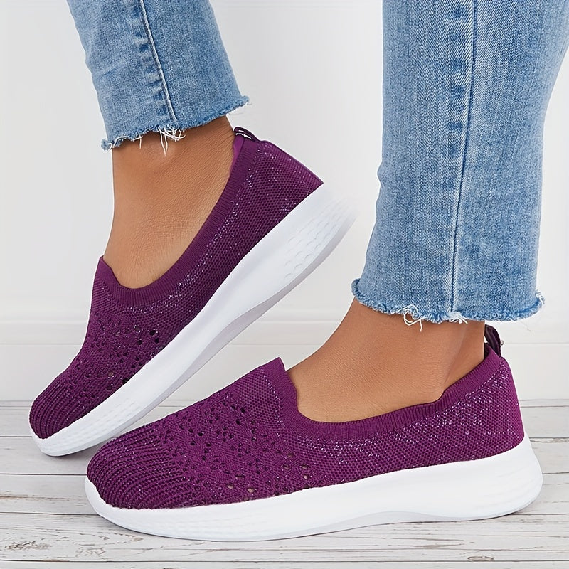 Women's Lightweight Slip On Walking Shoes Flying Woven Casual Sneakers