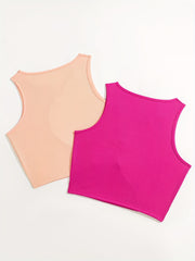 Colorblock Tank Tops Crew Neck Sleeveless Lingerie Set