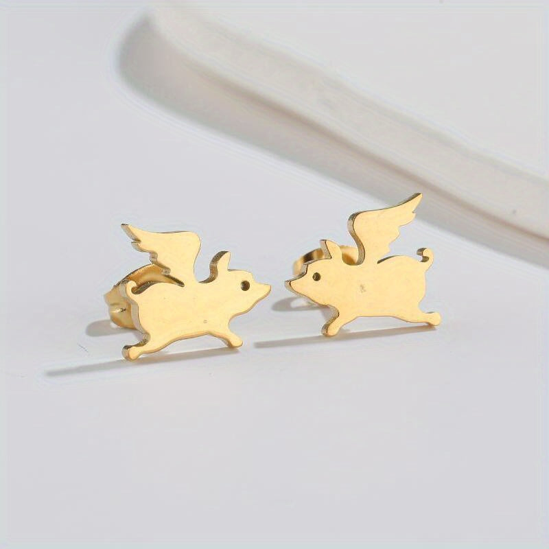 Funny Flying Pig Angel Stud Earrings