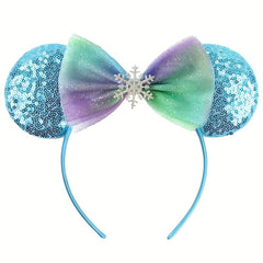 Sequin Mouse Ears Bow Headband Little Mermaid Plaid Bow