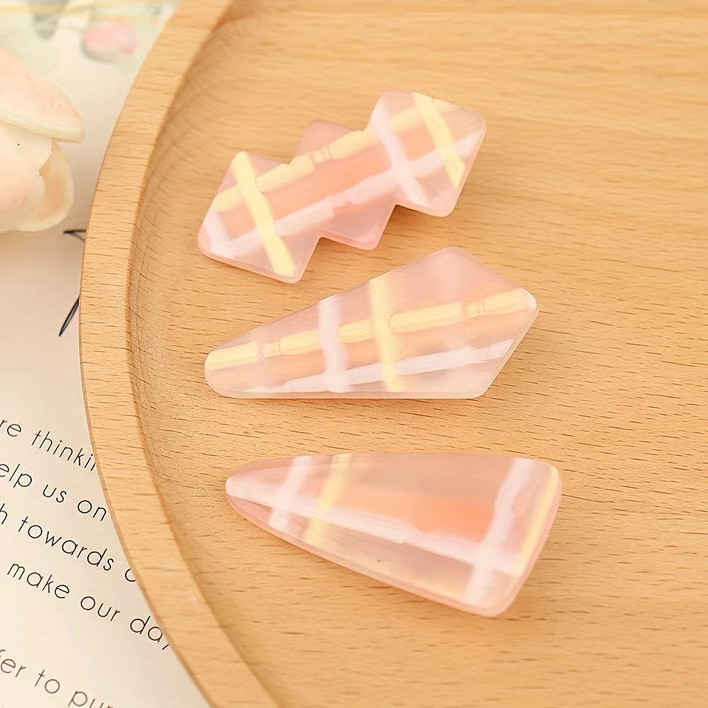 3pcs Jelly Pink Hair Clip Colorful Stripes Duck Billed Clip