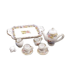 8pcs Pink Flower Porcelain Tea Cups Dollhouse Kitchen Accessories