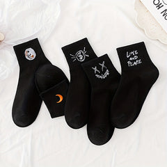 5 Pair Cartoon Print Socks Mid Tube Stockings