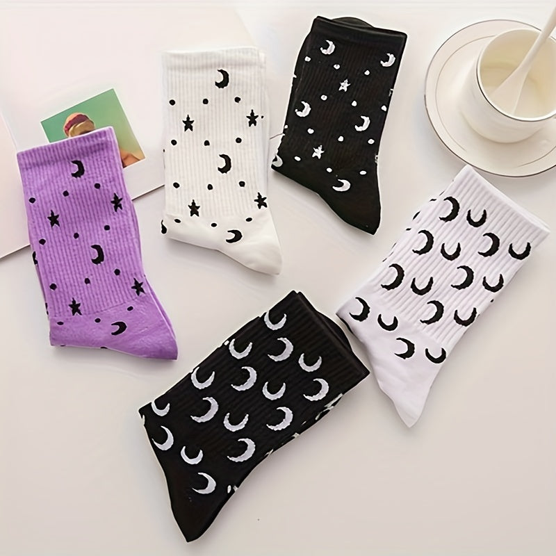 Moon Print Socks Women's Mid Tube Stockings