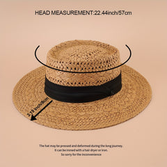 Straw Hat UV Protection Flat Brim Beach Vacation Top Hat