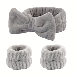3pcs Plush Head Hoop & Wristbands Set for Women