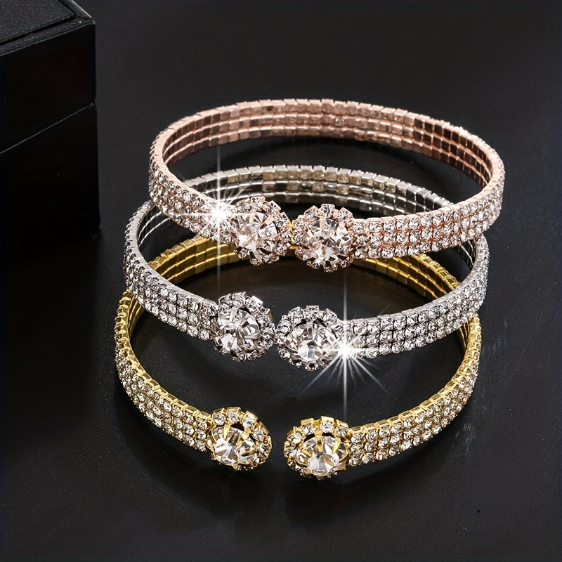 18K Plated Zircon Bangle Rhinestone Bracelet Wedding Jewelry