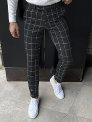 Slim Fit Plaid Slacks Men's Casual Vintage Style Slightly Stretch Dress Pants