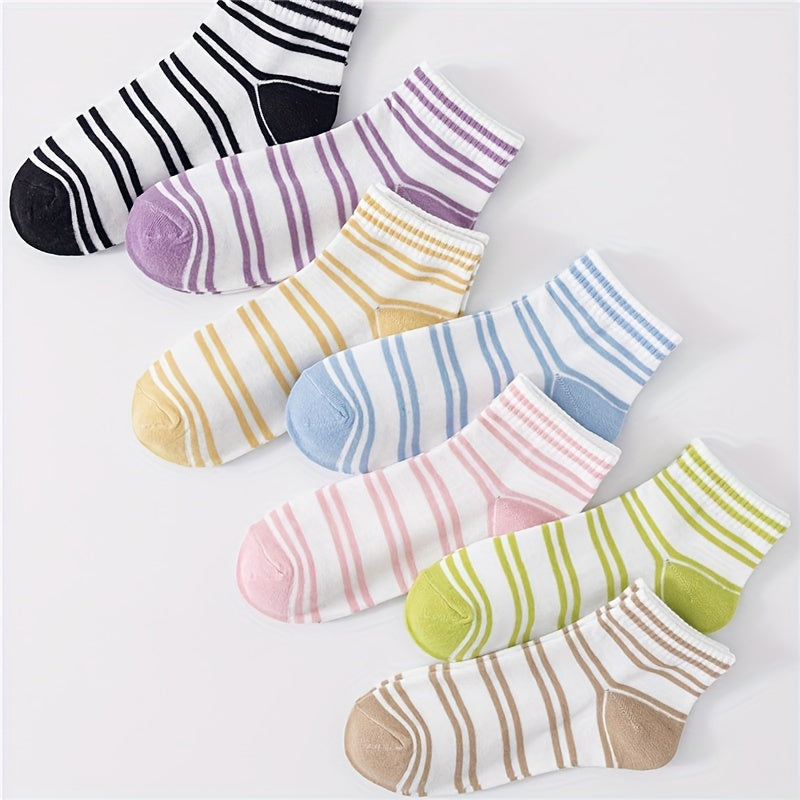 7 Pairs Striped Crew Socks Comfy & Breathable All match Socks Women's Stockings
