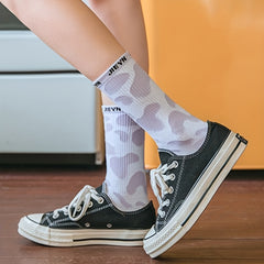 12 Pairs Cow Spot Pattern Socks Comfy & Breathable Women's Stockings
