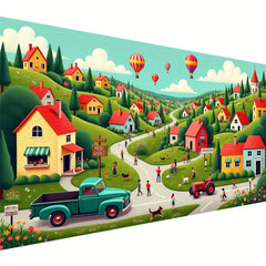 5D Diamond Painting Kit Colorful Village Scene with Hot Air Balloons