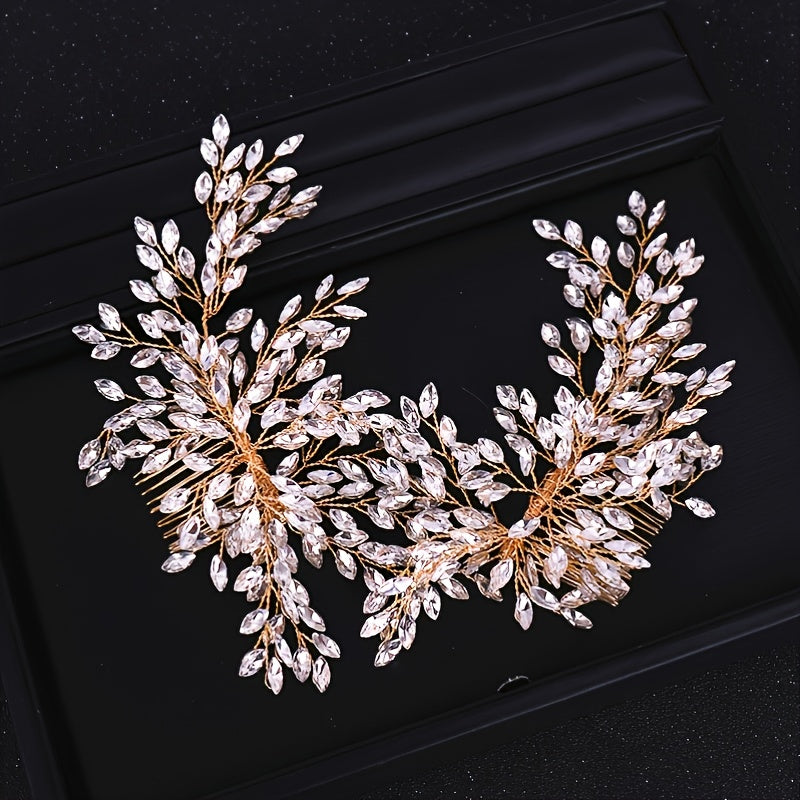 Bridal Hair Comb Silver & Golden Rhinestone Crystal Wedding